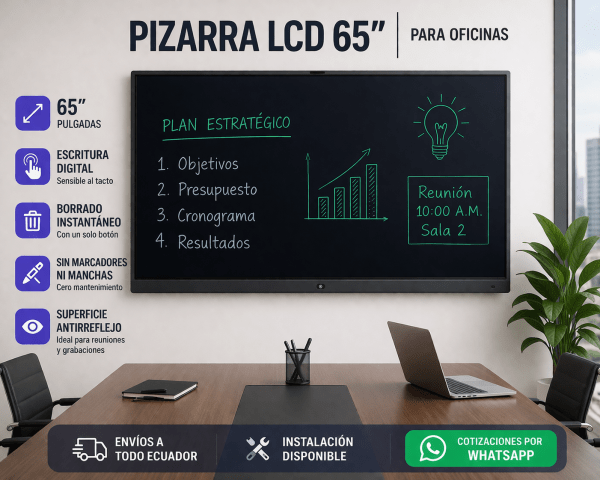 Pizarra lcd de 65 pulgadas para oficinas en ecuador, pantalla digital sin marcadores ni manchas ideal para reuniones y presentaciones